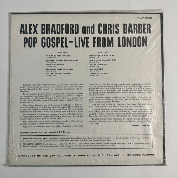 Alex Bradford And Chris Barber Pop Gospel Live From London Album 1963 LP 1069 - Picture 3 of 4